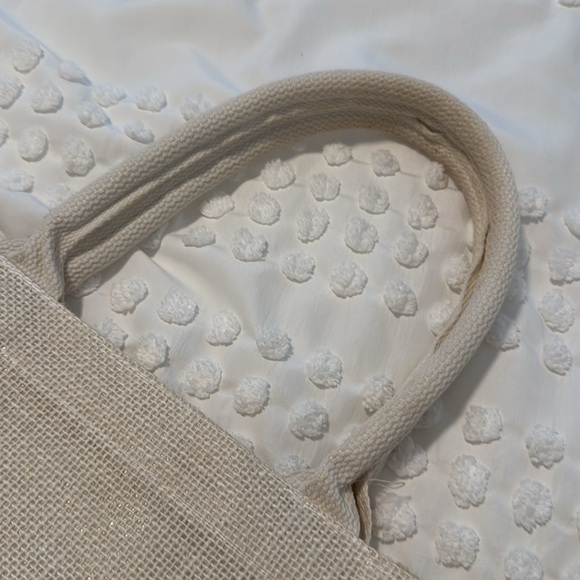 Linen Wicker Tote Bag Tan Cream Handles - Picture 2 of 9